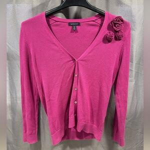 Lands' End Raspberry Pink Rosette V-Neck Cardigan